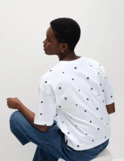 Pure Cotton Floral T-Shirt -M&S pure cotton floral t shirt 8