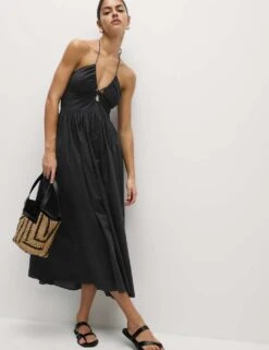 Pure Cotton Halter Neck Midaxi Beach Dress -M&S pure cotton halter neck midaxi beach dress 12