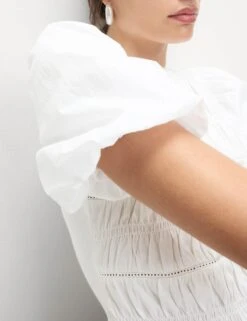 Pure Cotton Jersey Smocked Puff Sleeve Top -M&S pure cotton jersey smocked puff sleeve top 10