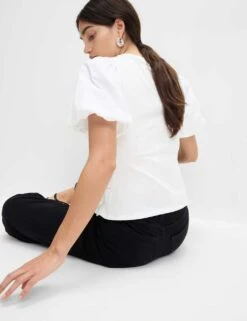 Pure Cotton Jersey Smocked Puff Sleeve Top -M&S pure cotton jersey smocked puff sleeve top 11