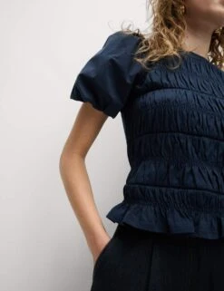 Pure Cotton Jersey Smocked Puff Sleeve Top -M&S pure cotton jersey smocked puff sleeve top 7