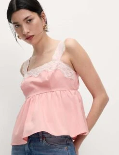 Pure Cotton Lace Detail Cami Top -M&S pure cotton lace detail cami top 5