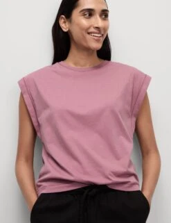 Pure Cotton Oversized Cap Sleeve T-Shirt 32 Pure Cotton Oversized Cap Sleeve T-Shirt -M&S pure cotton oversized cap sleeve t shirt 9