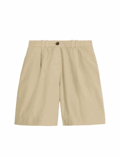Pure Cotton Pleat Front Bermuda Shorts -M&S pure cotton pleat front bermuda shorts