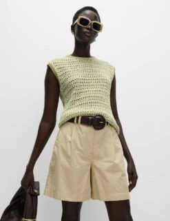 Pure Cotton Pleat Front Bermuda Shorts -M&S pure cotton pleat front bermuda shorts 8