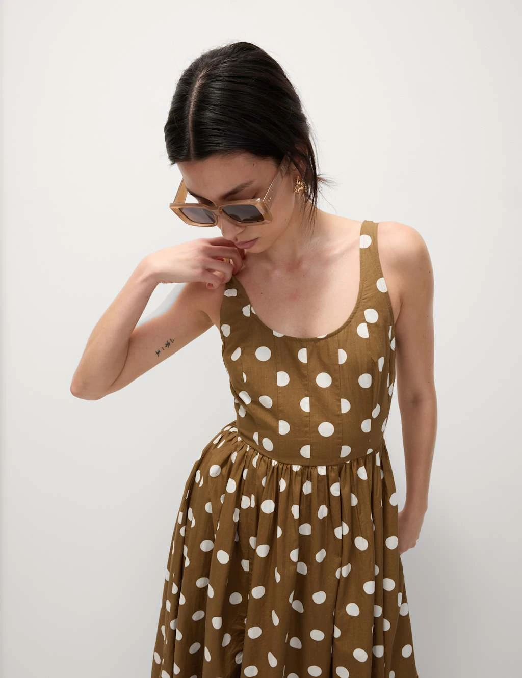Pure Cotton Polka Dot Scoop Neck Midi Waisted Dress 14 Pure Cotton Polka Dot Scoop Neck Midi Waisted Dress - Image 12