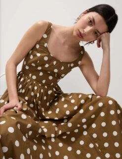 Pure Cotton Polka Dot Scoop Neck Midi Waisted Dress 22 Pure Cotton Polka Dot Scoop Neck Midi Waisted Dress -M&S pure cotton polka dot scoop neck midi waisted dress 7