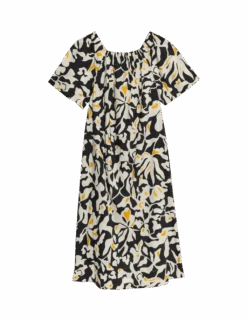 Pure Cotton Printed Bardot Midaxi Dress -M&S pure cotton printed bardot midaxi dress