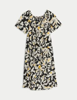 Pure Cotton Printed Bardot Midaxi Dress -M&S pure cotton printed bardot midaxi dress 4