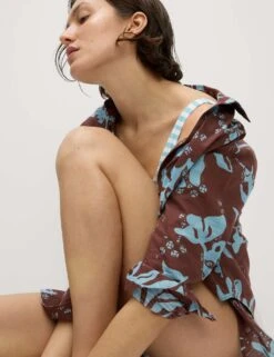 Pure Cotton Printed Button Through Beach Shirt -M&S pure cotton printed button through beach shirt 6