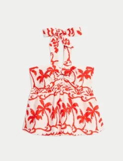 Pure Cotton Printed Crop Beach Top -M&S pure cotton printed crop beach top 6