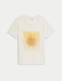 Pure Cotton Printed Graphic T-Shirt -M&S pure cotton printed graphic t shirt 10