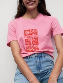 Pure Cotton Printed Graphic T-Shirt -M&S pure cotton printed graphic t shirt 7