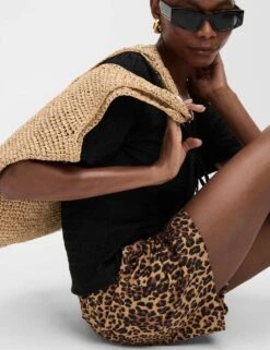 Pure Cotton Printed High Waisted Shorts -M&S pure cotton printed high waisted shorts 16