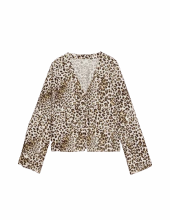 Pure Cotton Printed Tie Front Top -M&S pure cotton printed tie front top 1