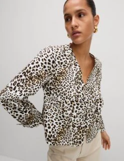 Pure Cotton Printed Tie Front Top -M&S pure cotton printed tie front top 12