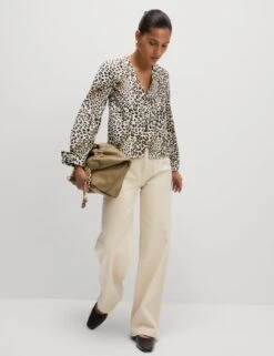 Pure Cotton Printed Tie Front Top -M&S pure cotton printed tie front top 13