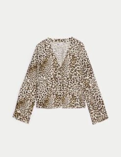 Pure Cotton Printed Tie Front Top -M&S pure cotton printed tie front top 16