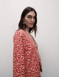 Pure Cotton Printed Tie Front Top -M&S pure cotton printed tie front top 6