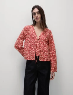 Pure Cotton Printed Tie Front Top -M&S pure cotton printed tie front top 8