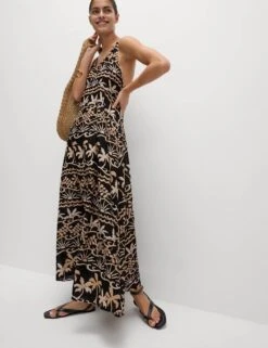 Pure Cotton Printed V-Neck Beach Dress -M&S pure cotton printed v neck beach dress 10