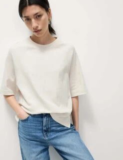 Pure Cotton Relaxed Boxy T-Shirt -M&S pure cotton relaxed boxy t shirt 10