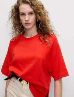 Pure Cotton Relaxed Boxy T-Shirt -M&S pure cotton relaxed boxy t shirt 14