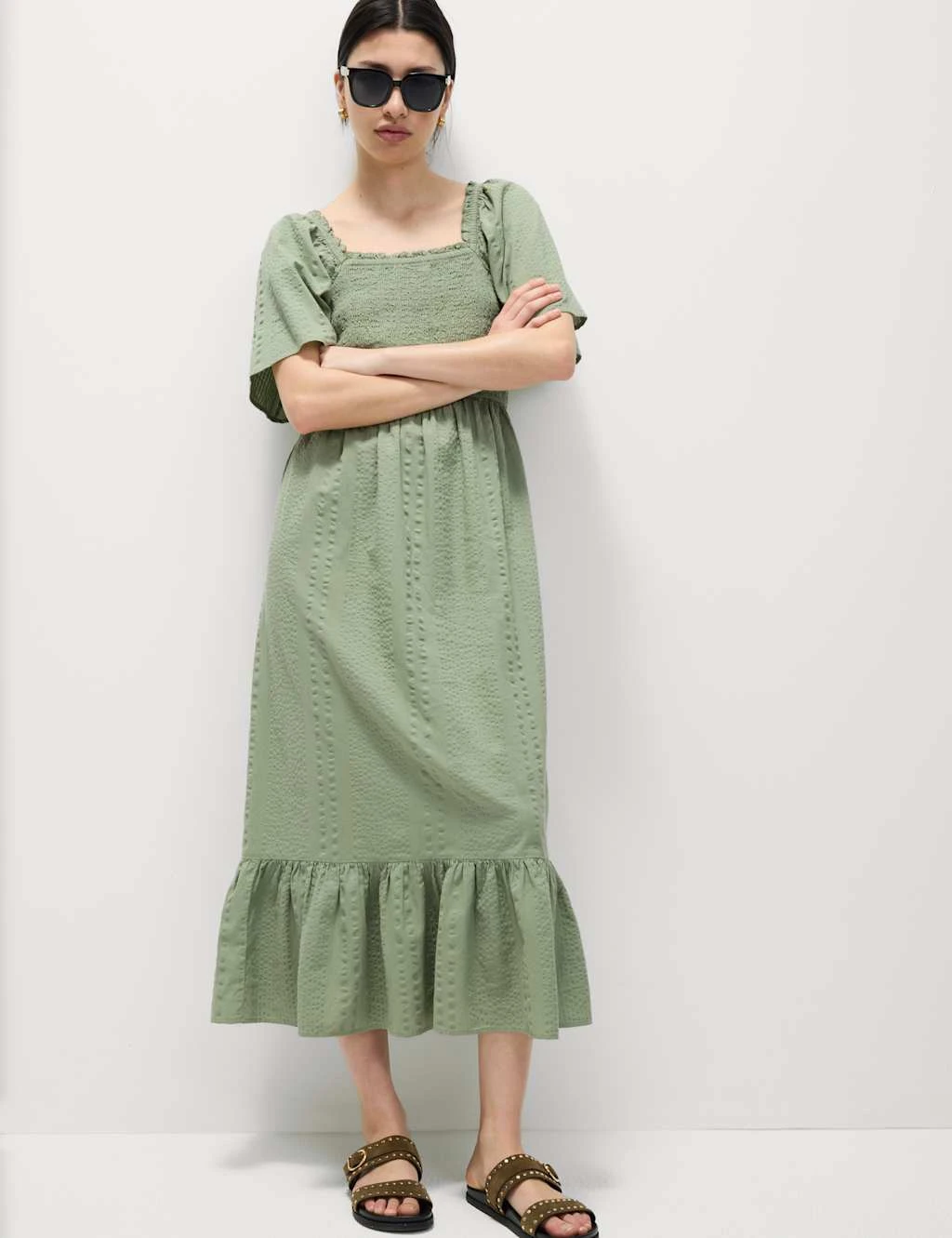 Pure Cotton Shirred Midaxi Waisted Dress 14 Pure Cotton Shirred Midaxi Waisted Dress - Image 12