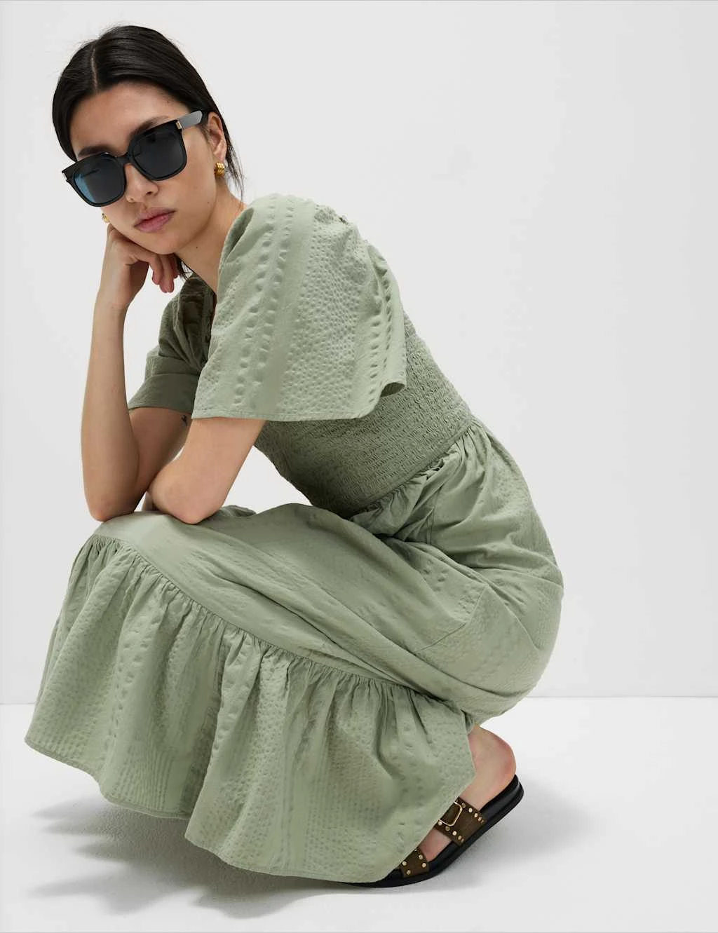 Pure Cotton Shirred Midaxi Waisted Dress 11 Pure Cotton Shirred Midaxi Waisted Dress - Image 9