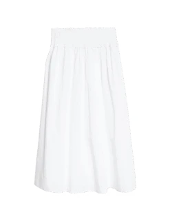 Pure Cotton Shirred Midi A-Line Skirt -M&S pure cotton shirred midi a line skirt