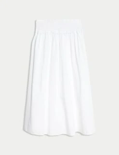 Pure Cotton Shirred Midi A-Line Skirt -M&S pure cotton shirred midi a line skirt 5
