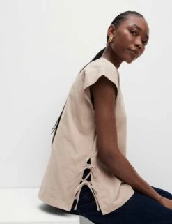 Pure Cotton Side Tie Jersey T-Shirt -M&S pure cotton side tie jersey t shirt 7