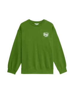 Pure Cotton Slogan Relaxed Sweatshirt -M&S pure cotton slogan relaxed sweatshirt 1