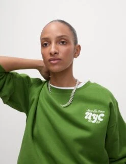 Pure Cotton Slogan Relaxed Sweatshirt -M&S pure cotton slogan relaxed sweatshirt 12