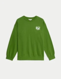 Pure Cotton Slogan Relaxed Sweatshirt -M&S pure cotton slogan relaxed sweatshirt 16