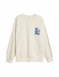 Pure Cotton Slogan Relaxed Sweatshirt -M&S pure cotton slogan relaxed sweatshirt