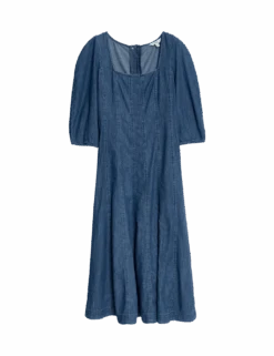 Pure Cotton Square Neck Midi Skater Dress -M&S pure cotton square neck midi skater dress