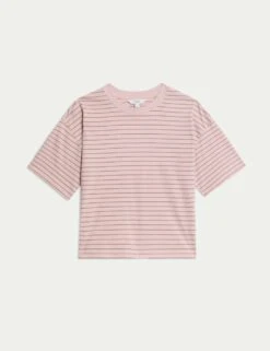 Pure Cotton Relaxed Striped Boxy T-Shirt -M&S pure cotton striped boxy t shirt