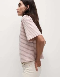 Pure Cotton Relaxed Striped Boxy T-Shirt -M&S pure cotton striped boxy t shirt 4