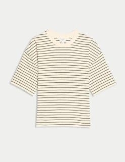 Pure Cotton Relaxed Striped Boxy T-Shirt -M&S pure cotton striped boxy t shirt 5
