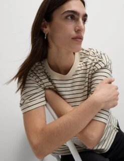 Pure Cotton Relaxed Striped Boxy T-Shirt -M&S pure cotton striped boxy t shirt 6