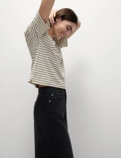 Pure Cotton Relaxed Striped Boxy T-Shirt -M&S pure cotton striped boxy t shirt 9