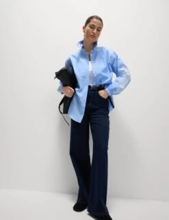 Pure Cotton Striped Lace Detail Shirt -M&S pure cotton striped lace detail shirt 10