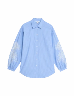 Pure Cotton Striped Lace Detail Shirt -M&S pure cotton striped lace detail shirt