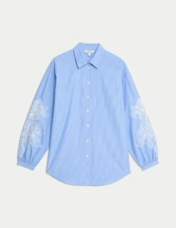 Pure Cotton Striped Lace Detail Shirt -M&S pure cotton striped lace detail shirt 6