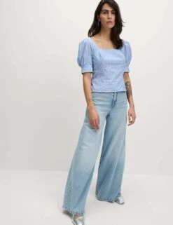 Pure Cotton Striped Square Neck Slim Fit Top -M&S pure cotton striped square neck corset top 5