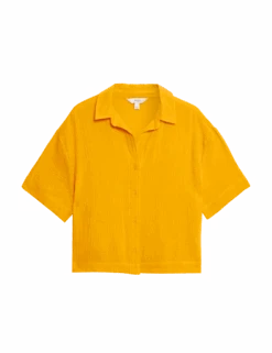 Pure Cotton Textured Collared Beach Shirt -M&S pure cotton textured collared beach shirt 1