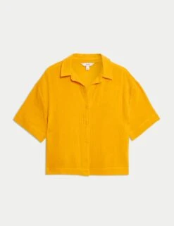 Pure Cotton Textured Collared Beach Shirt -M&S pure cotton textured collared beach shirt 10