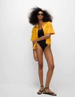 Pure Cotton Textured Collared Beach Shirt -M&S pure cotton textured collared beach shirt 11