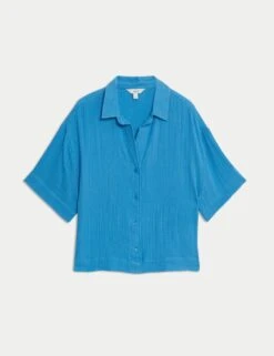 Pure Cotton Textured Collared Beach Shirt -M&S pure cotton textured collared beach shirt 14